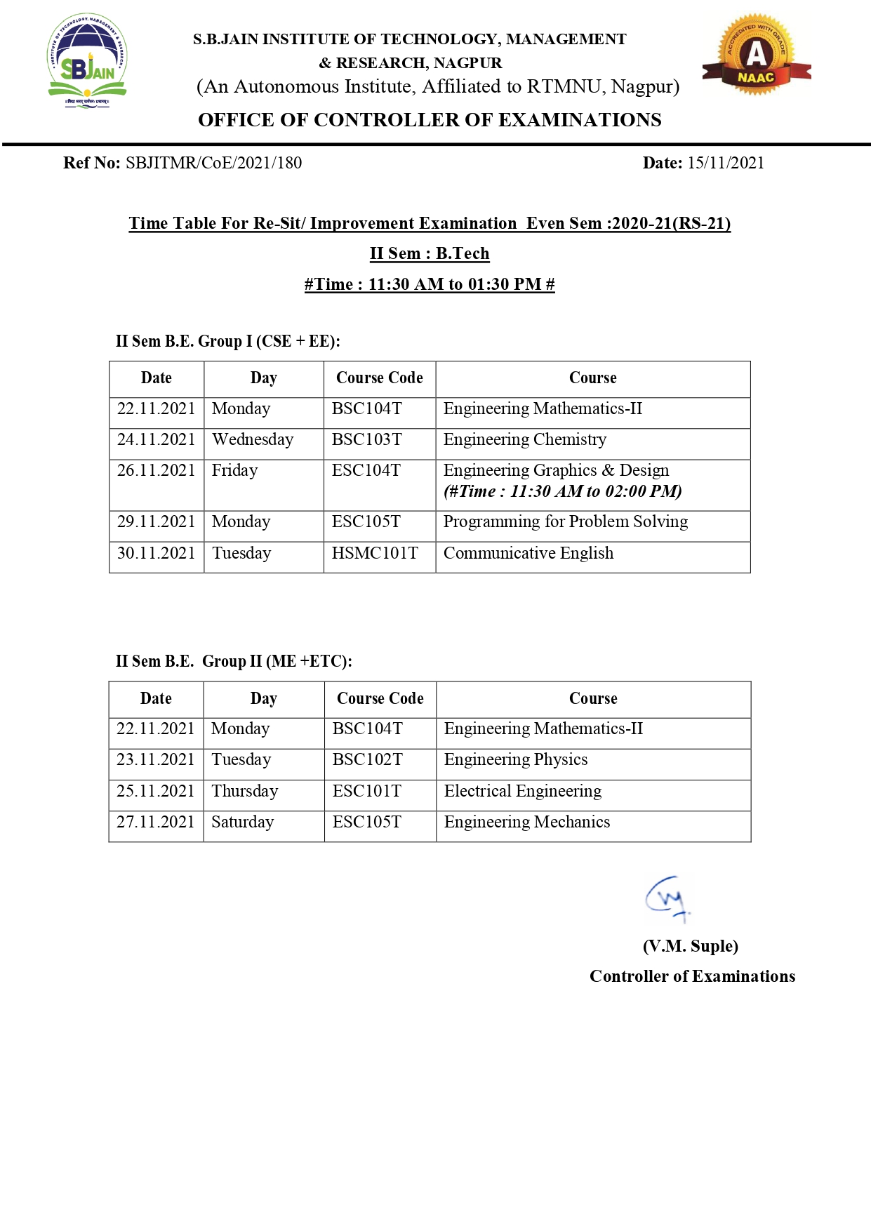 Examination Notice